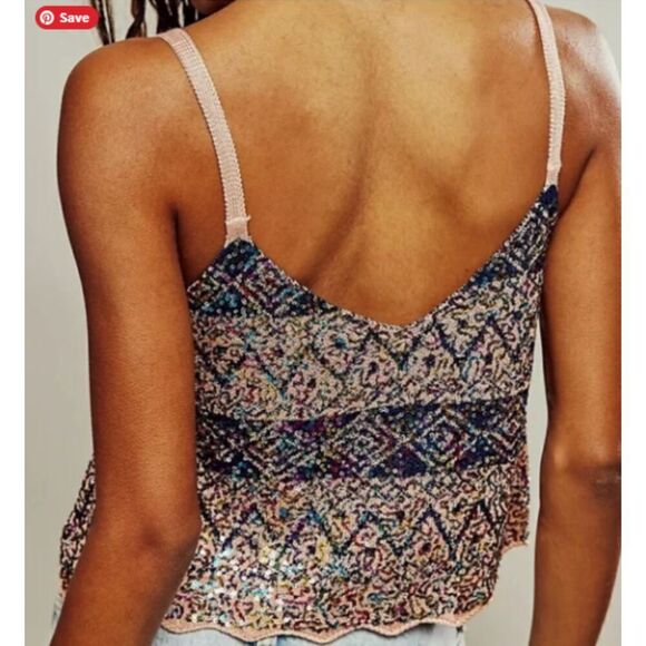 Free People Shimmy Cropped Sequin Tank Top Womens Medium Twighlight Rose Combo - Picture 2 of 7